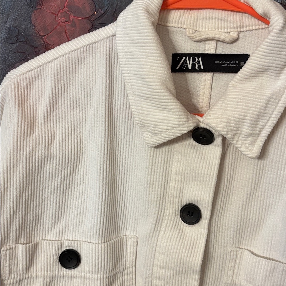 Zara Off-White Corduroy Utility Jacket - Boxy